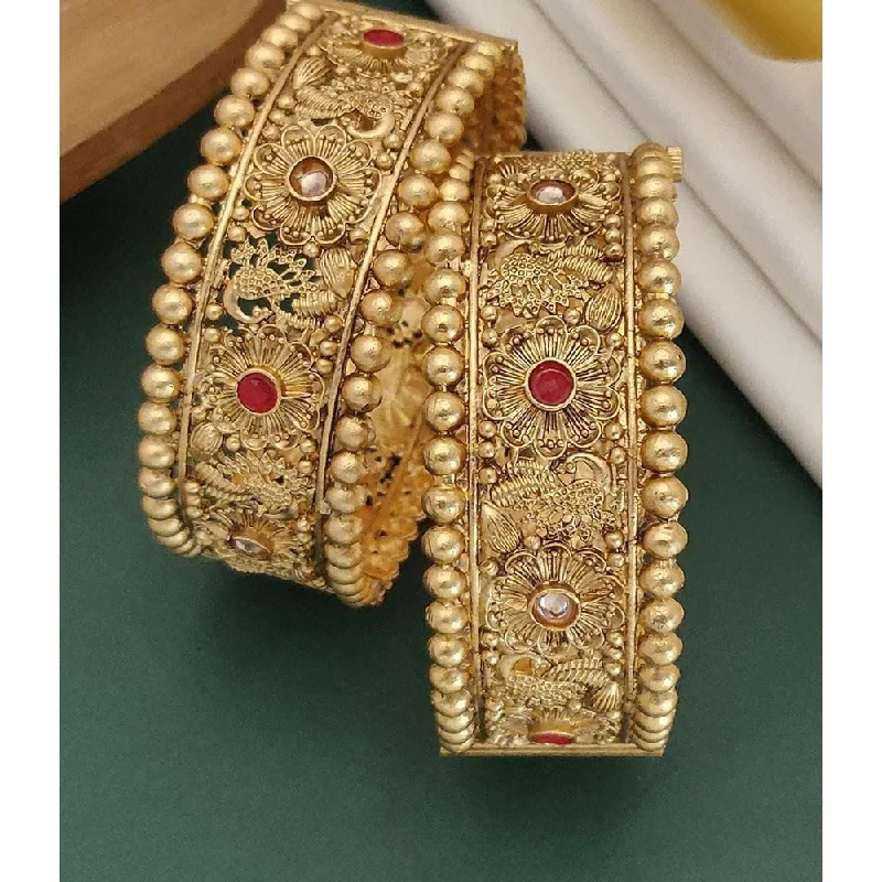 Sparkling Wedding Bangles For Custom Jewelry-Akruti Collection Gold Plated Pota Stone Openable Kada