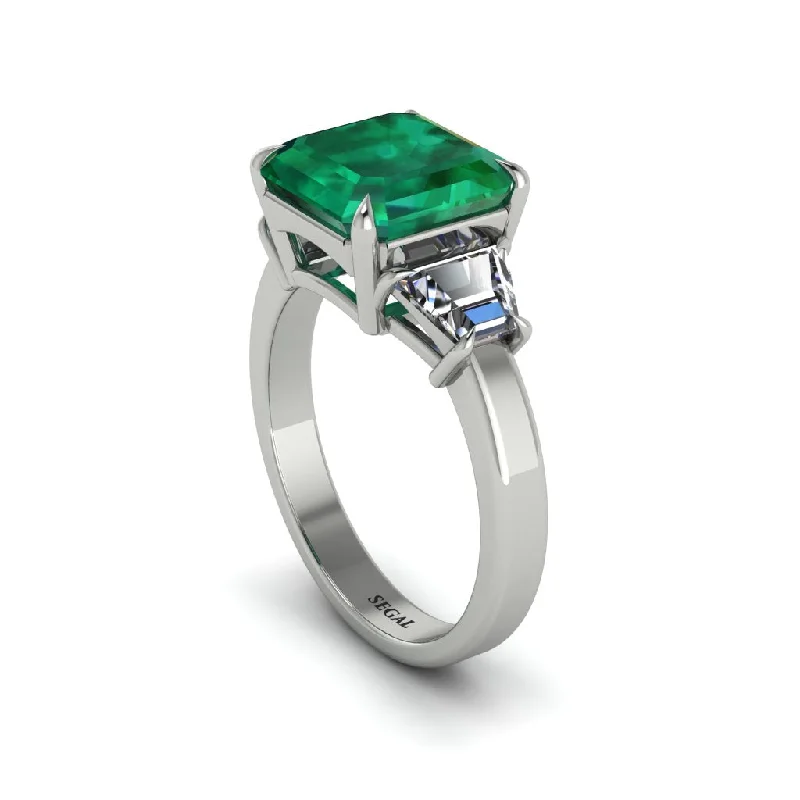 Custom Gold Rings For Engagement Day-Three Stone Emerald Engagement Ring - Bethany No. 6