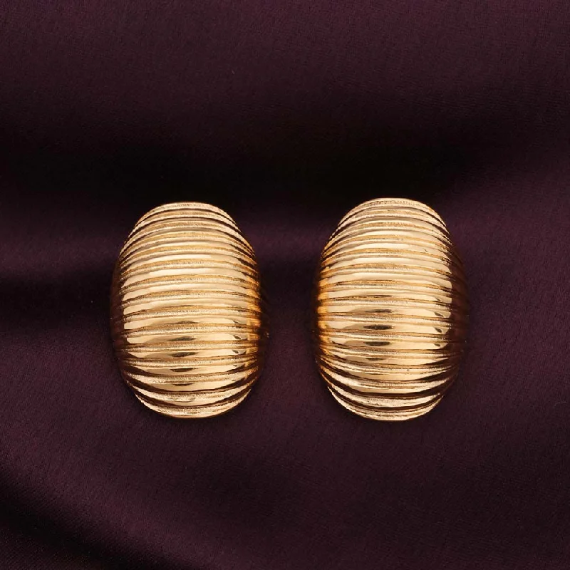 Custom Earrings For Anniversary Gifts-Elegant Golden Ribbed Oval Earrings