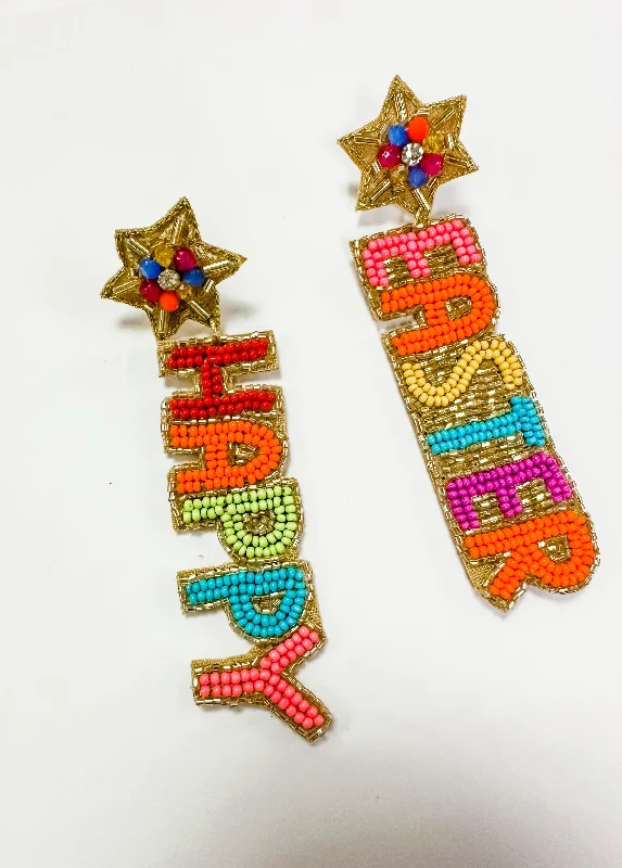 Chic Crystal Earrings For Evening Parties-Seed Bead Happy Easter Earrings