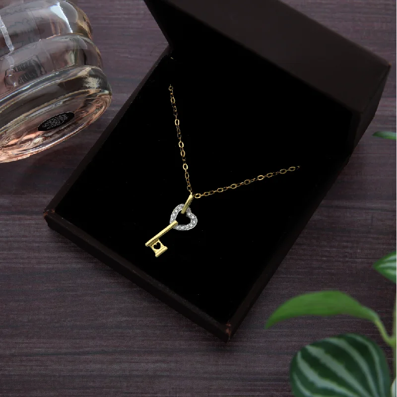 Personalized Gold Chain Necklace For Brides-Gold Necklace (Chain with Heart Key Pendant) 18KT - FKJNKL18K9186