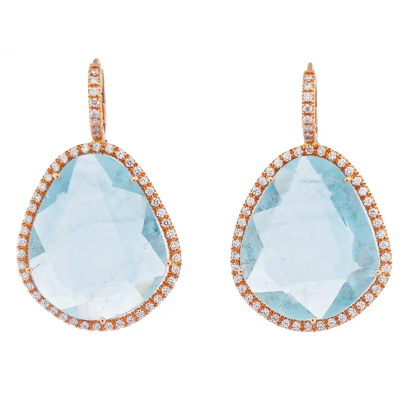 Retro-Inspired Earrings For Vintage Lovers-Blue Topaz Rose Gold Diamond Pave Drop Earrings