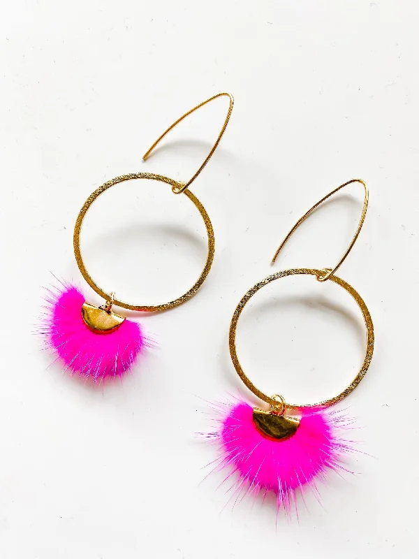 Bohemian Tassel Earrings For Festival Looks-Fan girl Feather Earrings - Hot Pink