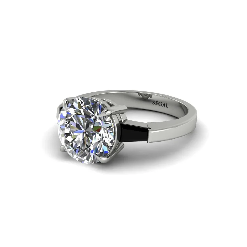 Luxury Wedding Rings With Custom Engravings-3 Stone Round Cut Diamond With 2 Baguettes Engagement Ring - Gwendolyn No. 33