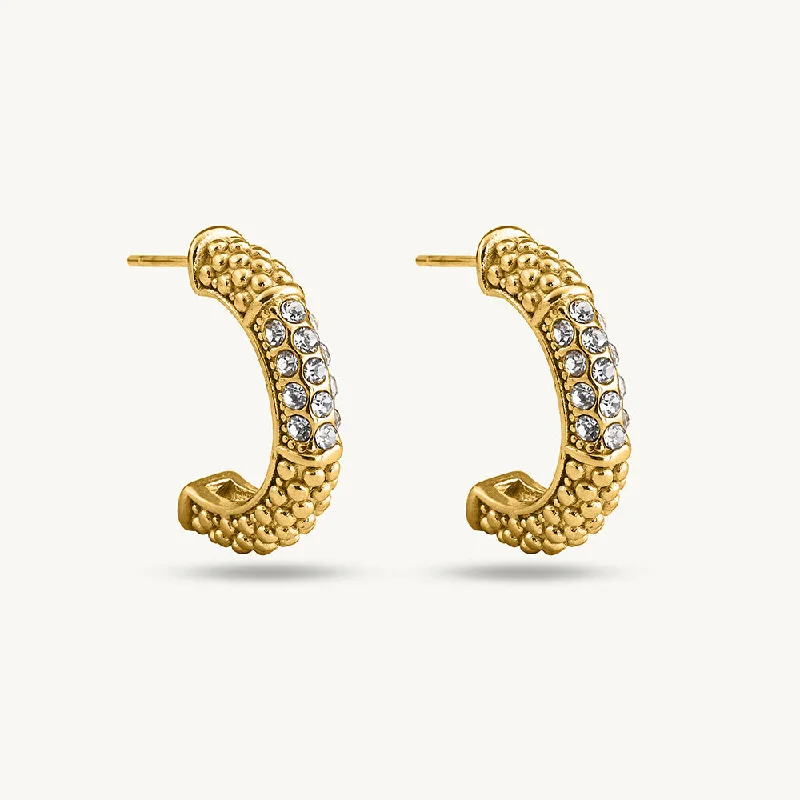 Trendy Earrings With Geometric Shapes-Zircon Encrusted Hoop Earrings