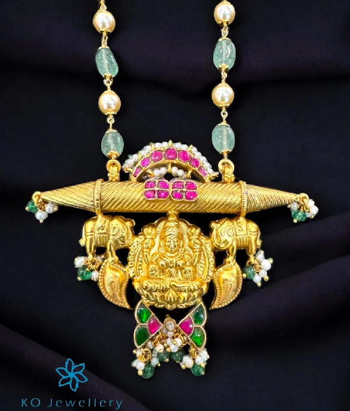 Personalized Name Pendant Necklace For Brides-The Sarmaya Silver Kundan Lakshmi Necklace