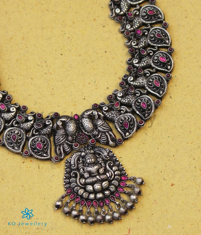 Trendy Nameplate Necklace For Fashion Lovers-The Padma Antique Silver Lakshmi Necklace