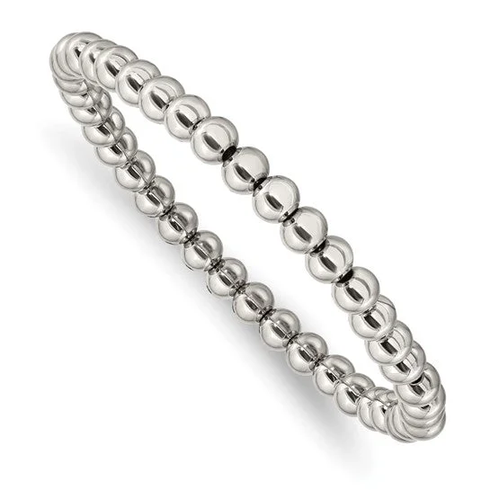 Vintage Inspired Silver Bracelets-Chisel Stainless Steel Polished 6mm Beaded Stretch Bracelet