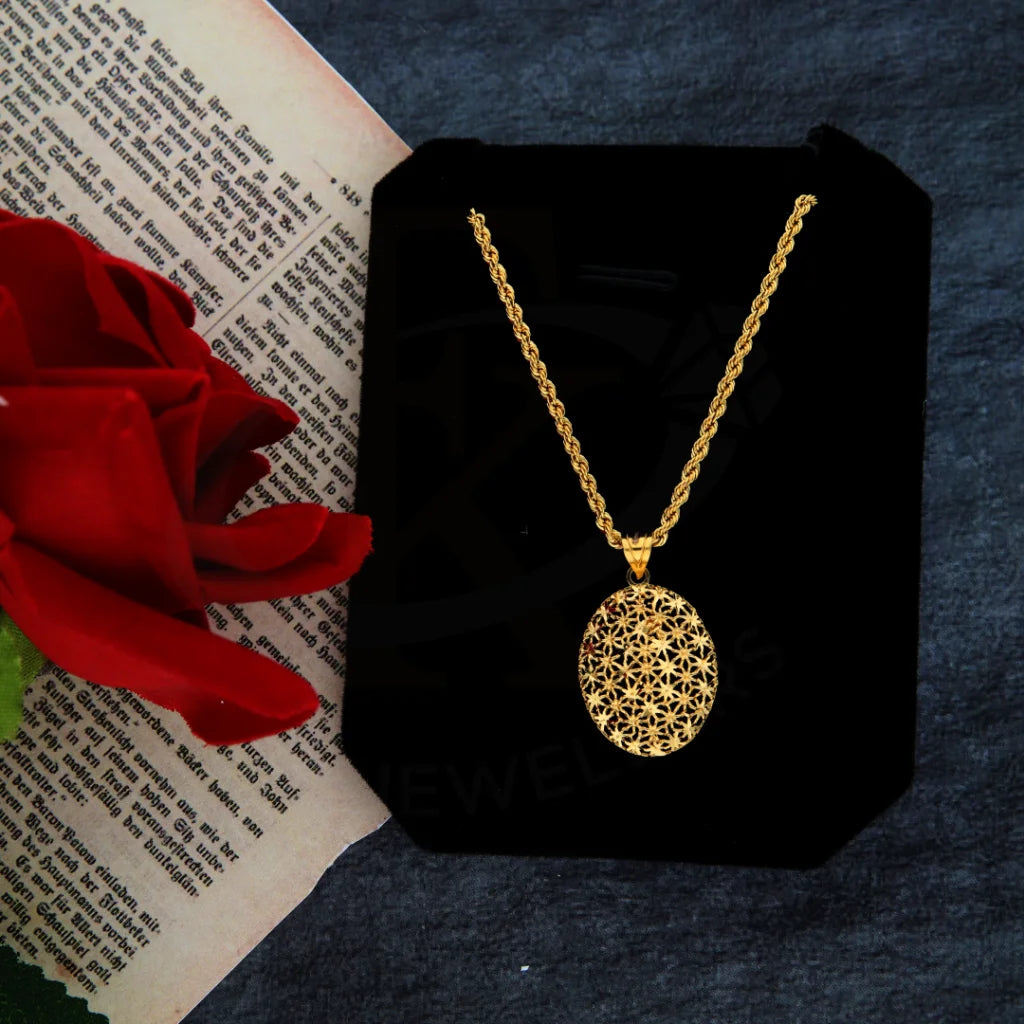 Elegant Gold Chain Necklace For Special Occasions-Gold Necklace (Chain with Flower Oval Pendant) 21KT - FKJNKL21KM8374