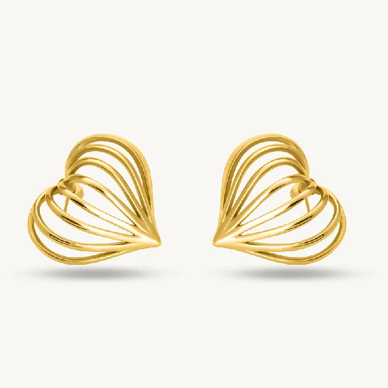 Minimalist Gold Stud Earrings For Women-Simple Love Shaped Hollow Lines Stud Earrings