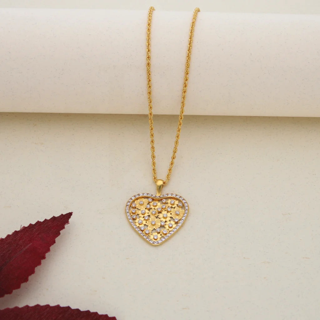 Sparkling Chain Necklace For Special Events-Gold Necklace (Chain With Dual Tone Gold Heart Pendant) 21KT - FKJNKL21K7573