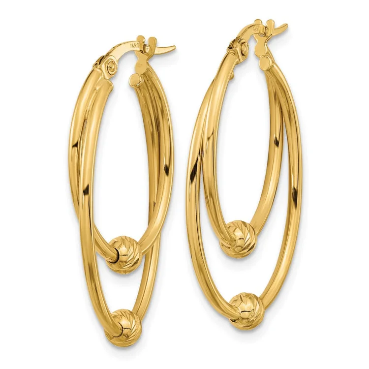 Trendy Silver Earrings For Casual Wear-14k Gold Polished Diamond Cut Hoop Earrings