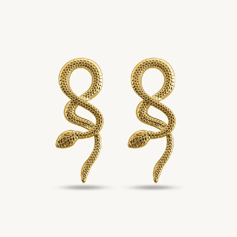 Handmade Gold Earrings For Brides-Gold Snake Drop Earrings