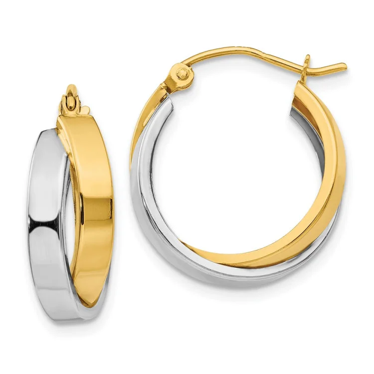 Statement Earrings With Natural Crystals-14k Two-tone Polished Double Hoop Earrings