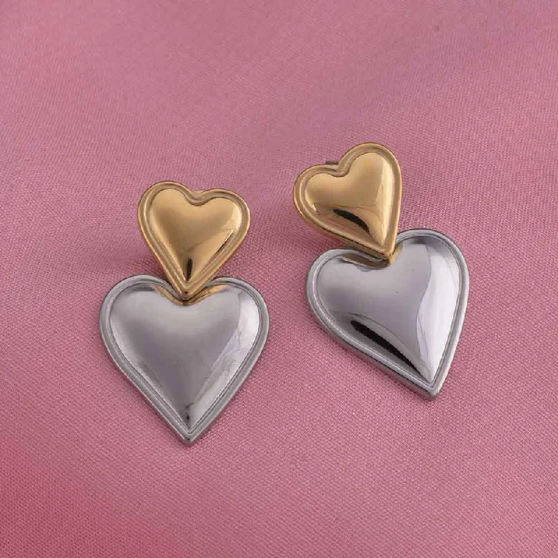 Silver Earrings For Formal Events-Double Heart Drop Earrings