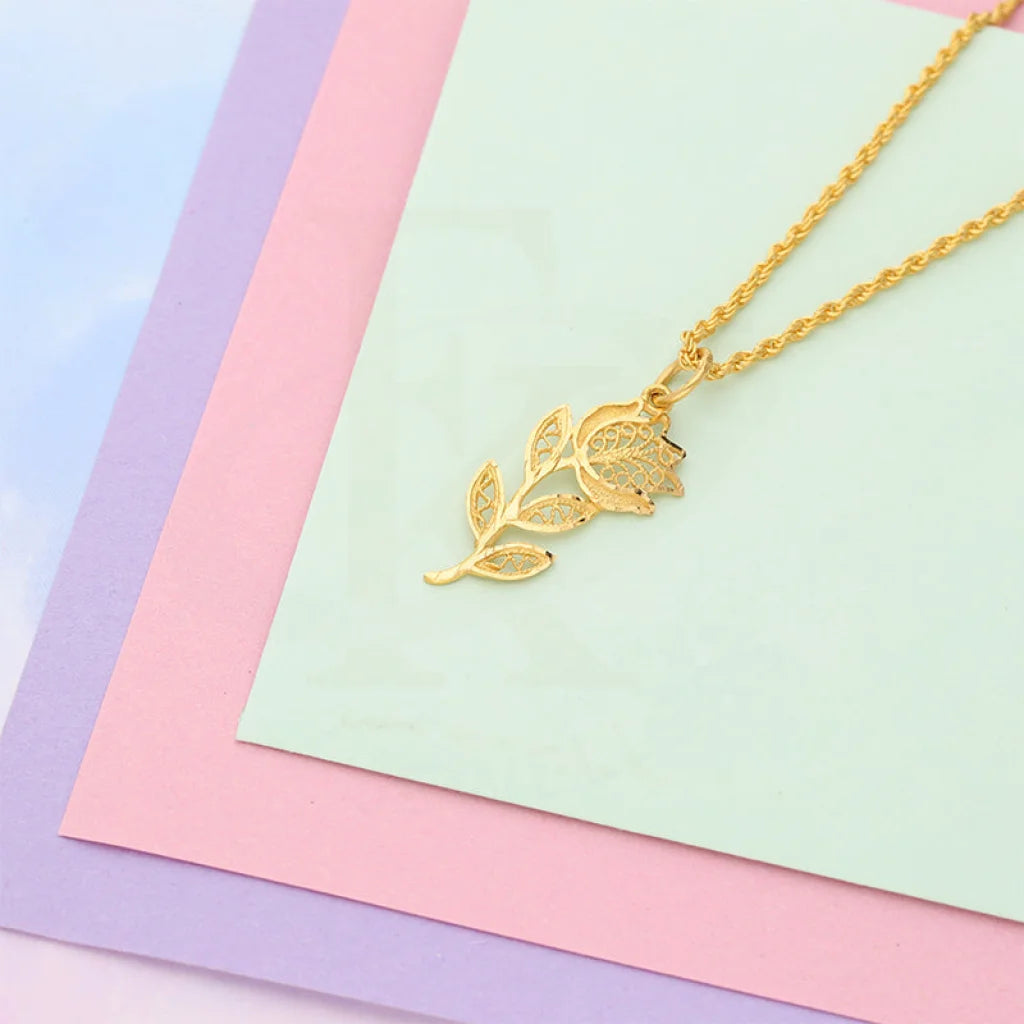 Simple Heart Necklace For Special Occasions-Gold Necklace (Chain With Flower Shaped Pendant) 21KT - FKJNKL21K5128