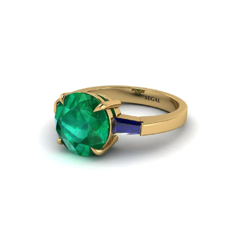 Custom Engagement Rings For Unique Couples-3 Stone Round Cut Emerald With 2 Baguettes Engagement Ring - Gwendolyn No. 64