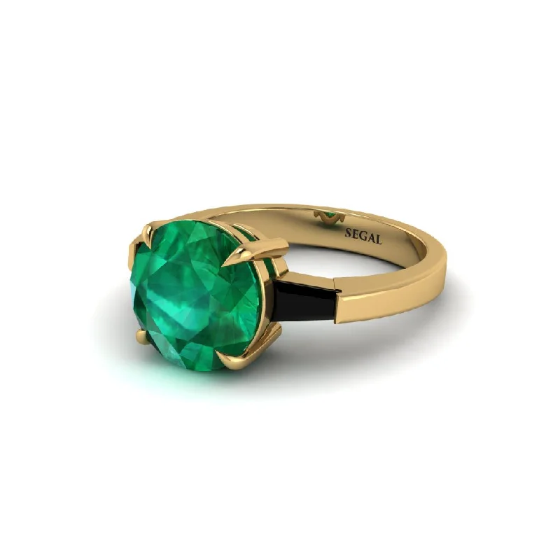 Unique Rose Gold Engagement Rings For Special Day-3 Stone Round Cut Emerald With 2 Baguettes Engagement Ring - Gwendolyn No. 34