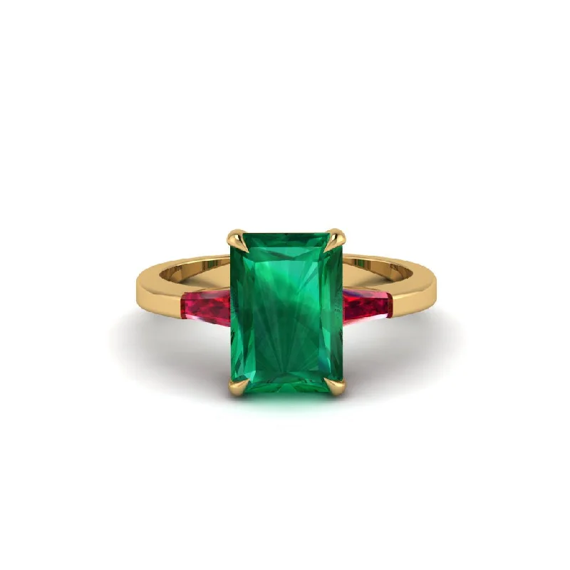 Elegant Gold Rings For Wedding Day Gifts-Three Stone Radiant Cut Emerald Engagement Ring - Hillary No. 49