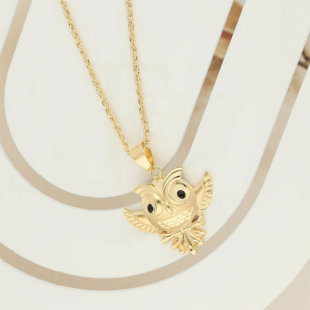 Elegant Gold Necklace For Special Occasions-Gold Necklace (Chain With Owl Shaped Pendant) 18KT - FKJNKL18K5102