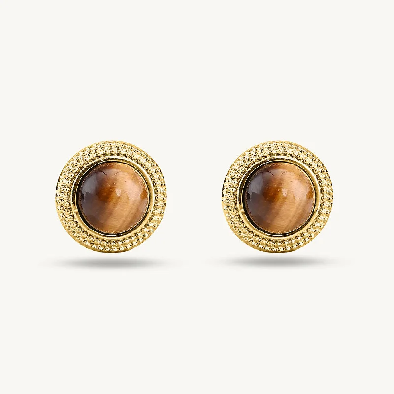 Classic Earrings With Pearls For Formal Attire-Classic Brown Stud Gold Earrings