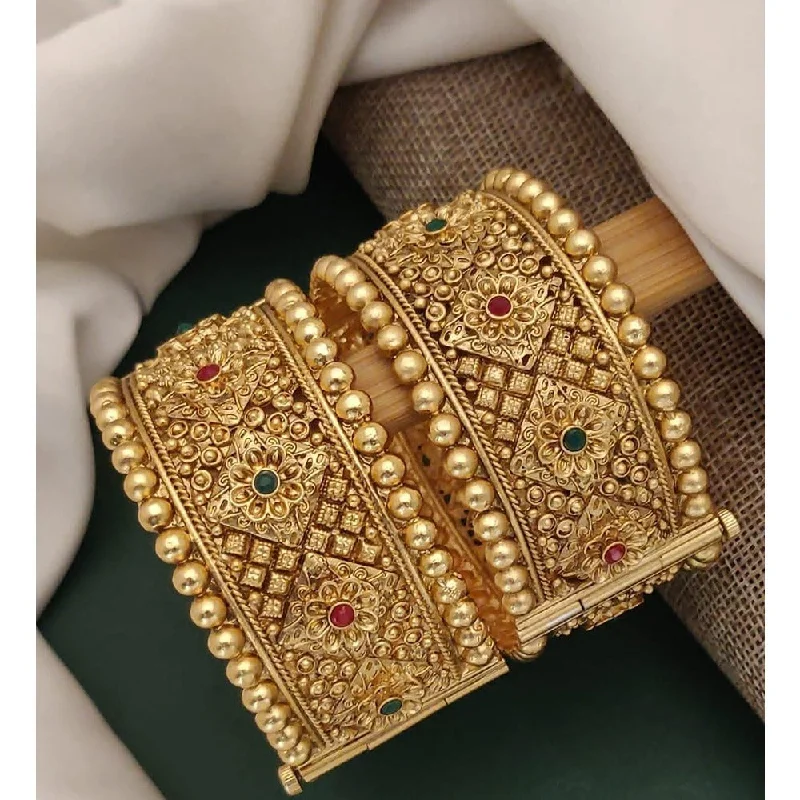 Trendy Custom Gold Wedding Bangles For Bridesmaids-Akruti Collection Gold Plated Pota Stone Openable Kada