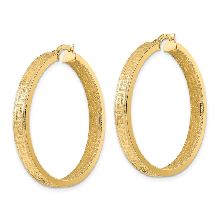 Chic Drop Earrings For Night Out-14K Greek Key Hoop Earrings