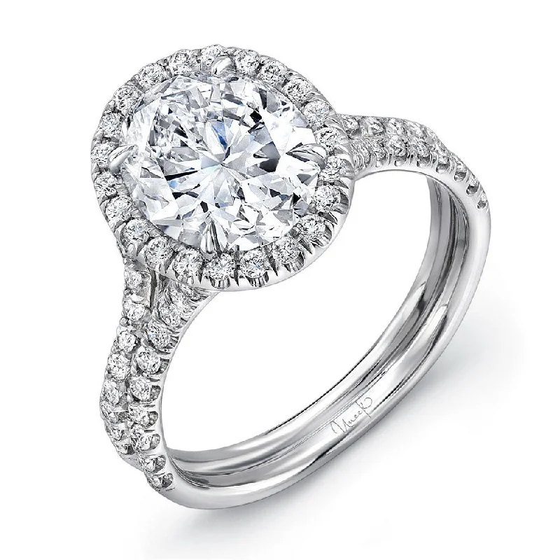 Classic Custom Engagement Rings For Brides-Uneek Silhouette Collection Halo Oval Shaped Engagement Ring