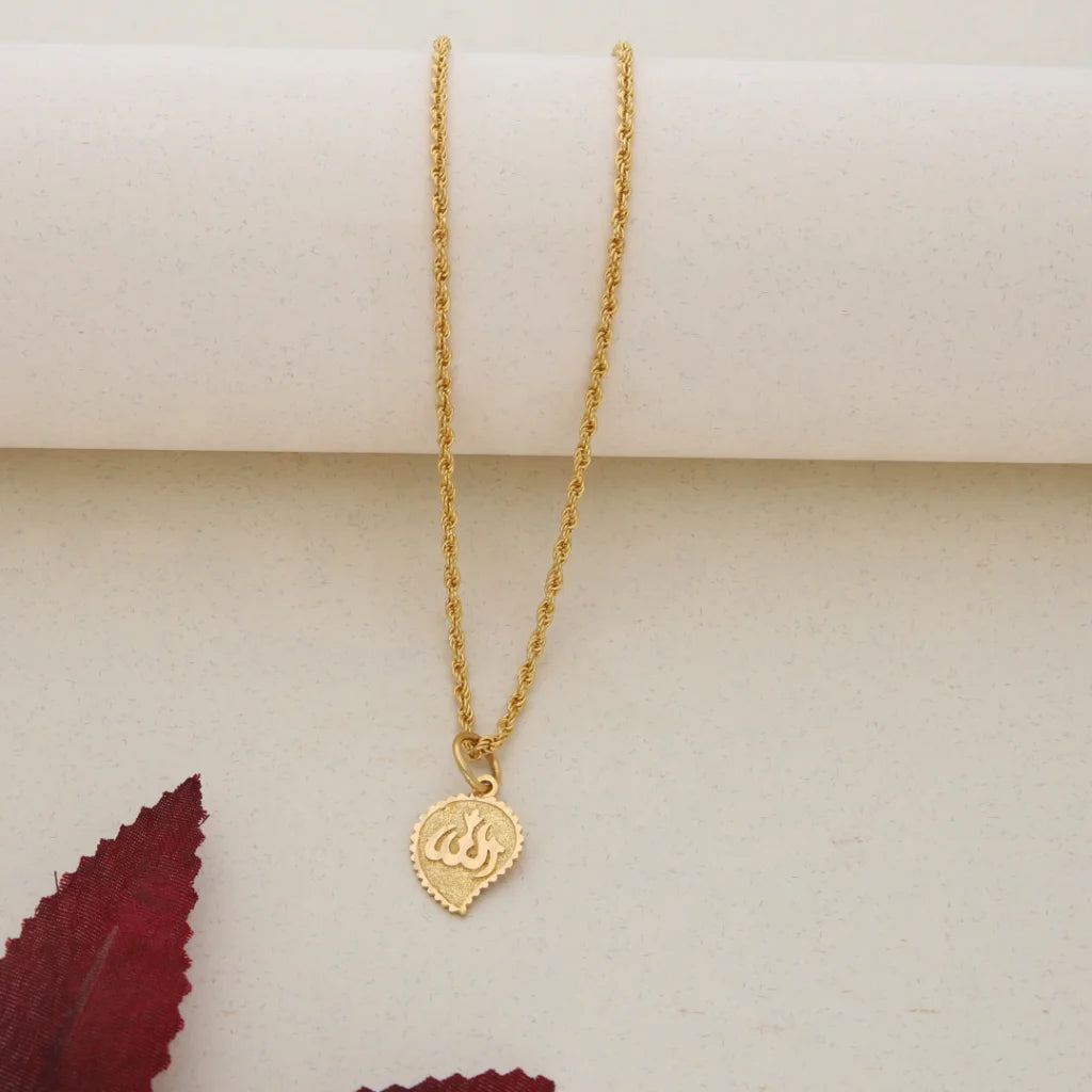 Luxury Heart Necklace For Anniversary Gifts-Gold Necklace (Chain With Gold Allah Pendant) 21KT - FKJNKL21K7575