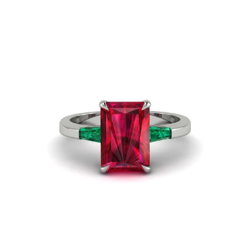 Custom Engagement Rings With Colored Stones For Brides-Three Stone Radiant Cut Ruby Engagement Ring - Hillary No. 27