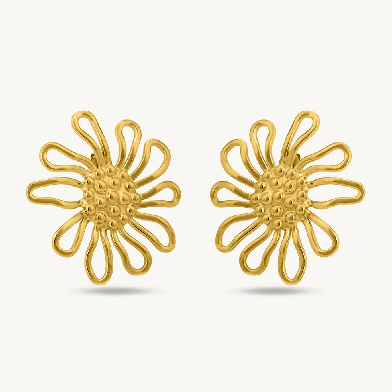 Bold Earrings With Beads For Fashion-Golden Sunflower Stud Earrings