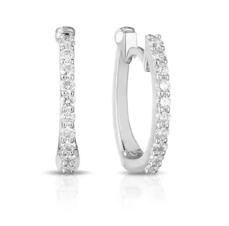 Minimalist Stud Earrings For Work-18kt White Gold Huggy Diamond Hoop Earrings