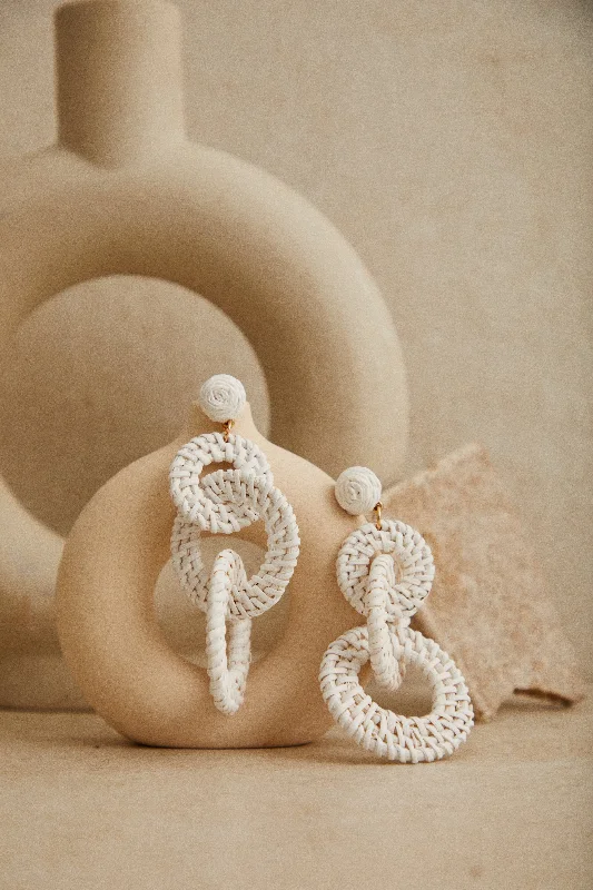 Custom Earrings With Charms For Custom Style-Araya Statement Woven Earring - White