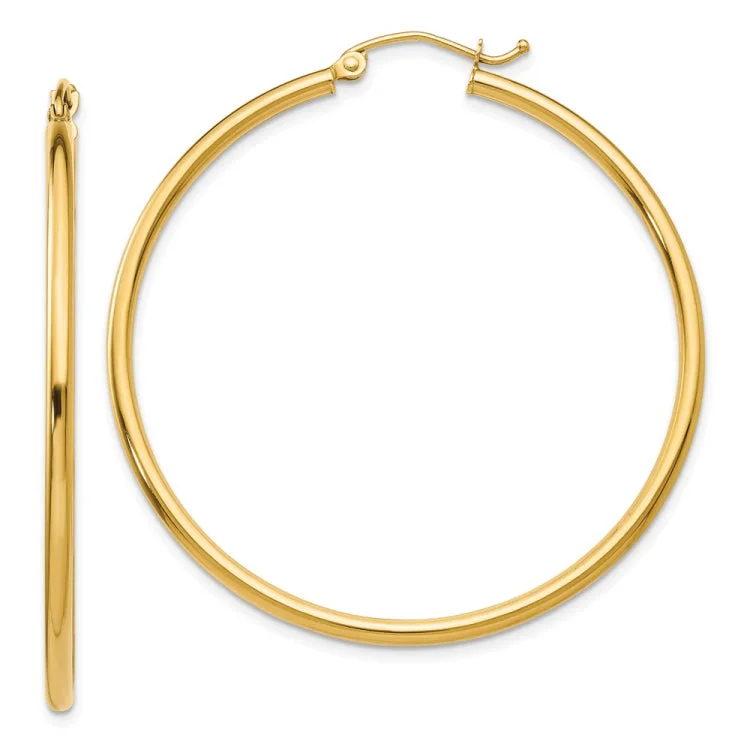 Simple Hoop Earrings For Day-to-Day Look-14k Polished 2x45mm Tube Hoop Earrings