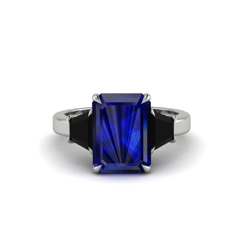 Luxury Wedding Rings With Gemstones For Brides-Sapphire Emerald Cut Three Stone Ring With Custom Baguette - Yvette No. 45