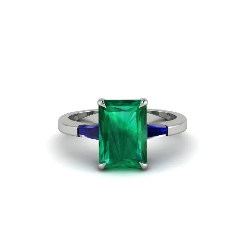 Elegant Diamond Wedding Rings For Bridesmaids-Three Stone Radiant Cut Emerald Engagement Ring - Hillary No. 66