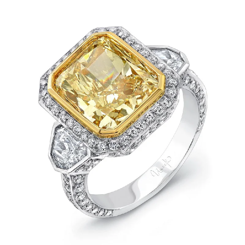 Elegant Custom Wedding Rings For Wedding Day-Uneek Deco-Inspired Diamonds-All-Around Fancy Yellow-Center Three-Stone Engagement Ring