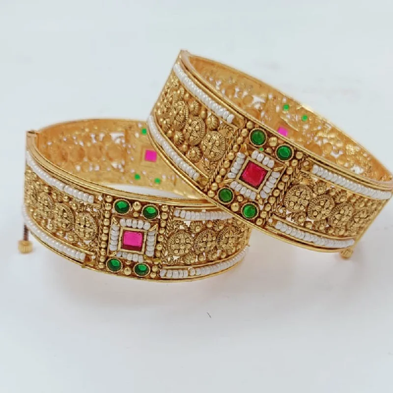 Classic Wedding Bangles For Bridesmaids With Gemstones-Pooja Bangles Gold Plated Kundan Openable Bangles Set