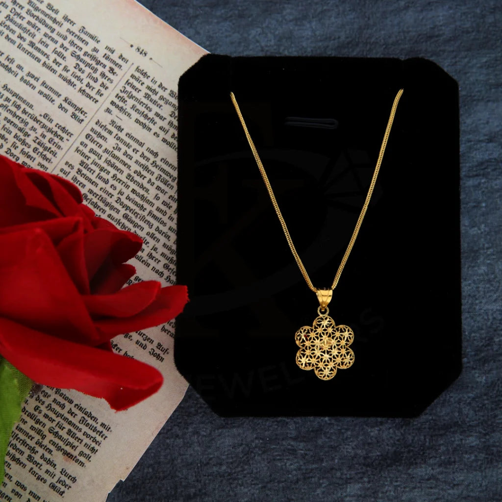 Trendy Crystal Necklace For Formal Events-Gold Necklace (Chain with Flower Pendant) 21KT - FKJNKL21KM8379