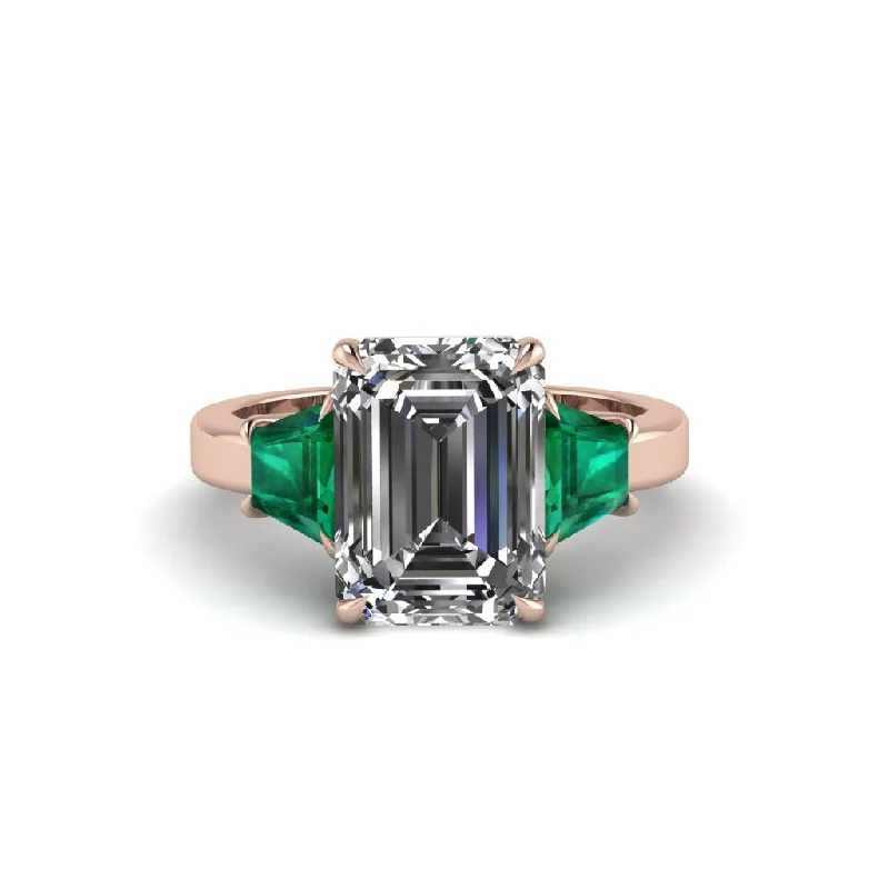 Sparkling Stacking Rings For Special Moments-Diamond Emerald Cut Three Stone Ring With Custom Baguette - Yvette No. 17