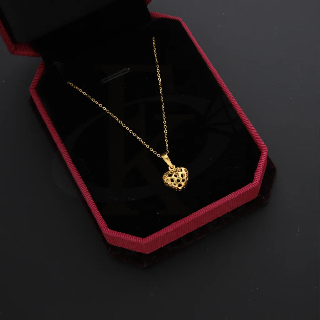 Sparkling Pendant Necklace For Weddings-Gold Necklace (Chain with Hollow Heart Shaped Pendant) 21KT - FKJNKL21KM8670