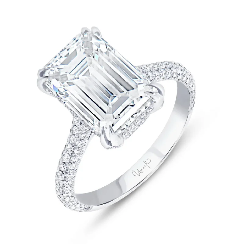 Trendy Engagement Rings With Birthstones-Uneek Signature Collection 3-Sided Emerald Cut Diamond Engagement Ring