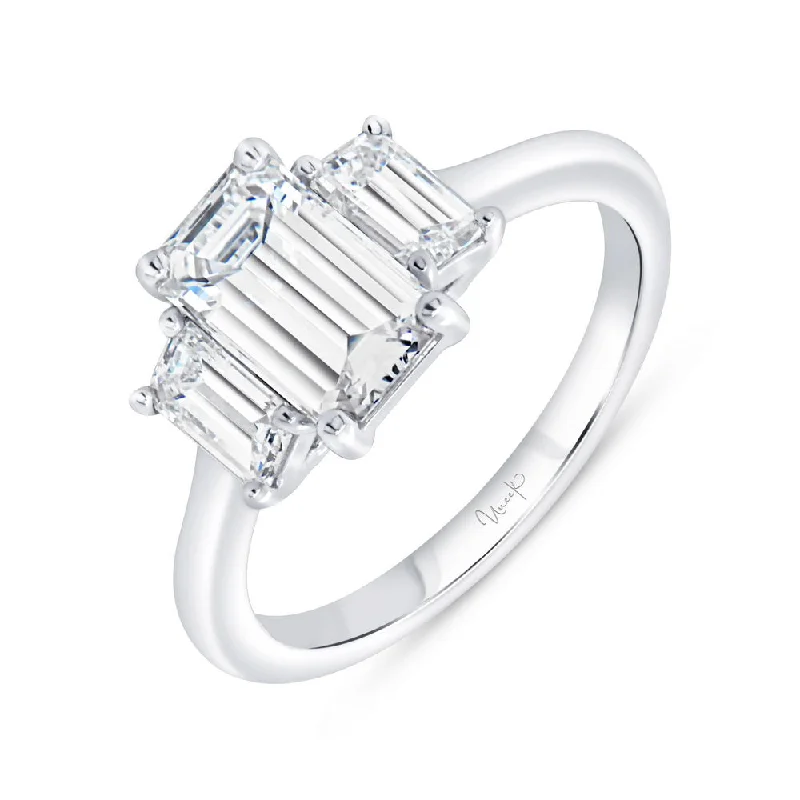 Simple Engagement Rings With Colored Stones-Uneek Signature Collection Three-Stone Emerald Cut Diamond Engagement Ring