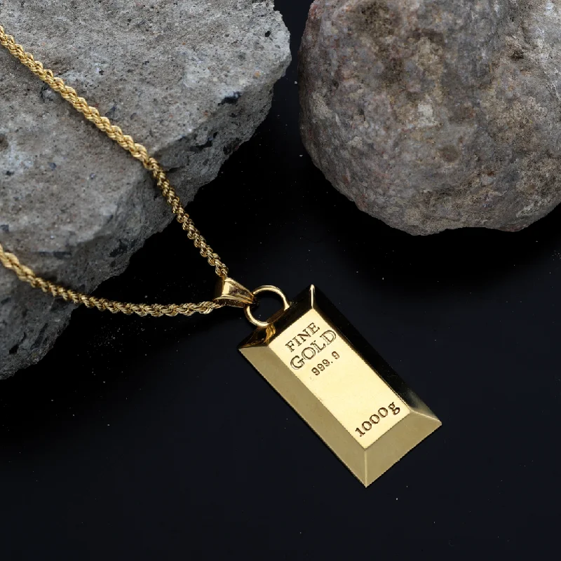 Handmade Name Necklace For Bridesmaids-Gold Necklace (Chain with Stud Gold Bar Shaped Pendant) 18KT - FKJNKL18K9197