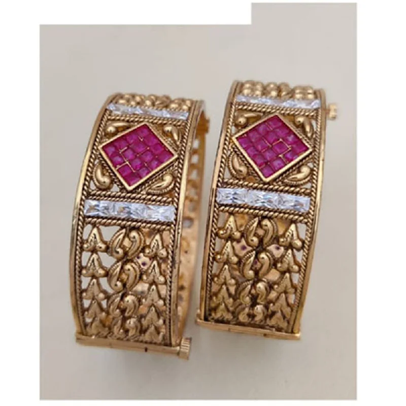 Trendy Wedding Bangles For Bridesmaids With Custom Stones-Jewel Addiction Gold Plated Pota Stone Openable Bangles Set