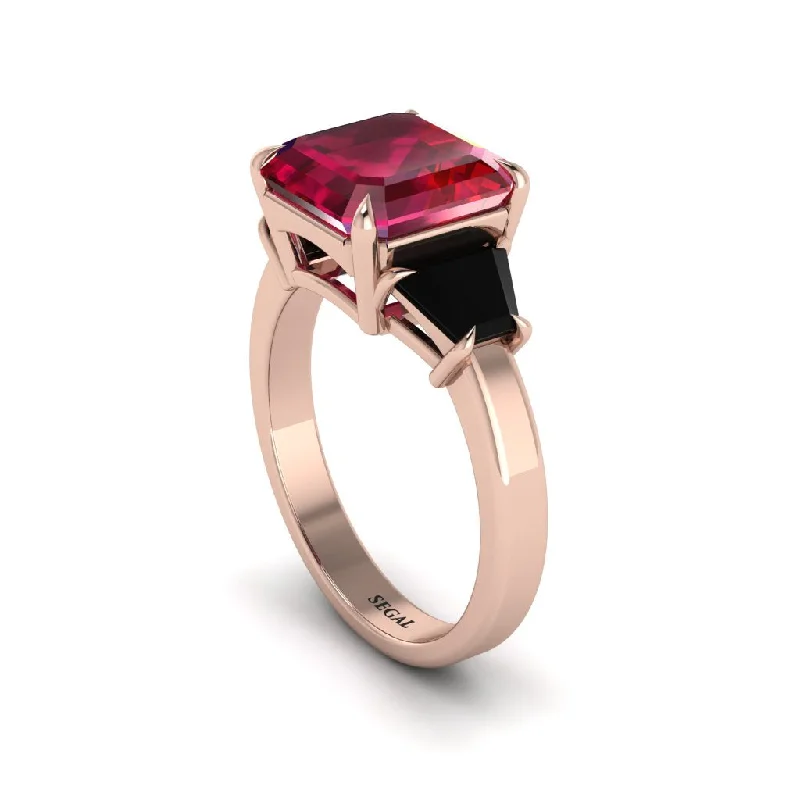 Sparkling Rose Gold Engagement Rings For Grooms-Three Stone Ruby Engagement Ring - Bethany No. 41