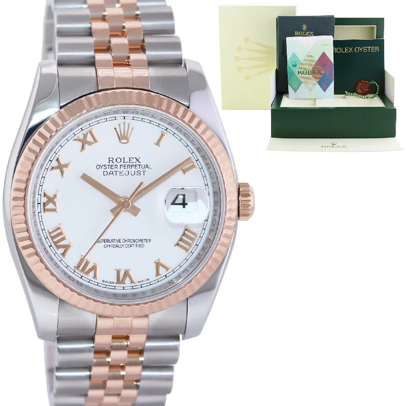 Best Watches For Sports Enthusiasts-PAPERS MINT Rolex DateJust Jubilee Two Tone Steel 36mm 116231 Rose Gold White Roman Watch