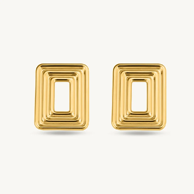 Handcrafted Wooden Earrings For Unique Style-Rectangular Gold Statement Stud Earrings