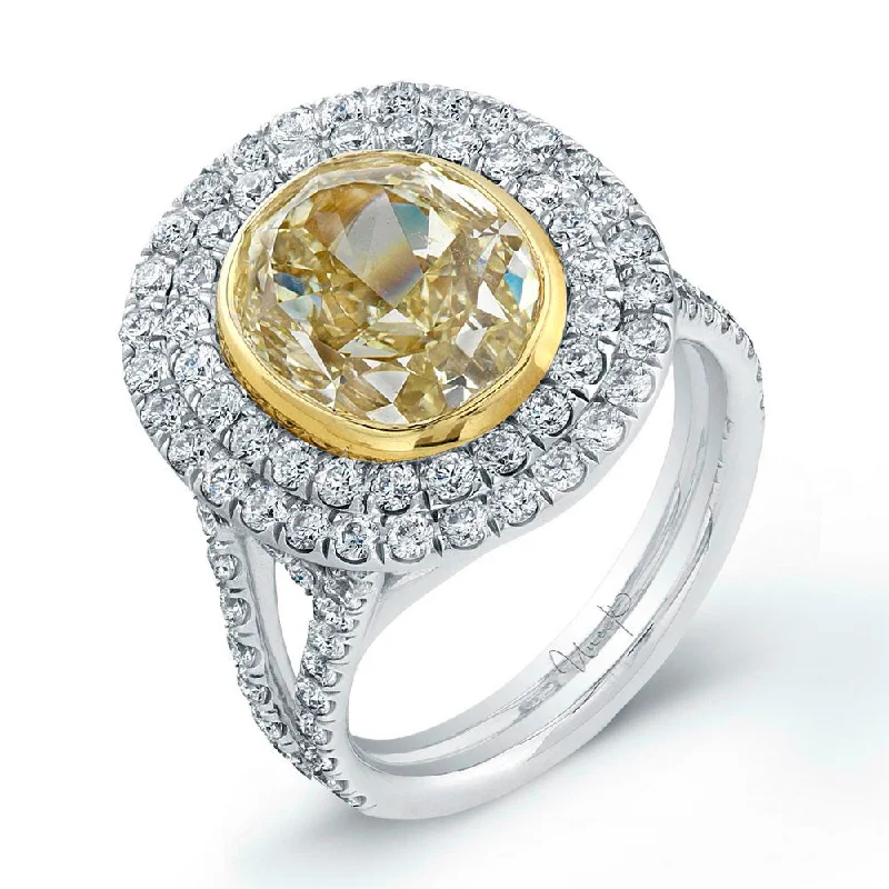 Classic Custom Wedding Rings For Special Celebrations-Uneek Oval Yellow Diamond Double Halo Engagement Ring