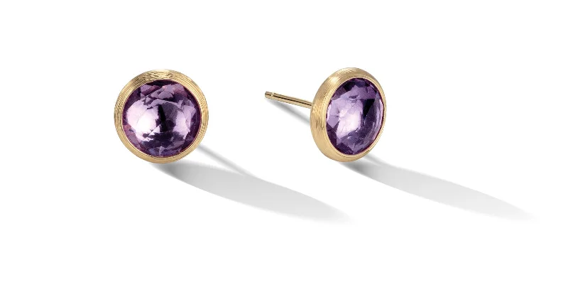 Gold Earrings With Natural Stones For Summer-18K Yellow Gold Amethyst Jaipur Collection Stud Earrings